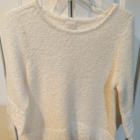 Chicos Jasmine Lace Trim Romantic Pullover Tunic Sweater Size 2 - Picture 12 of 16